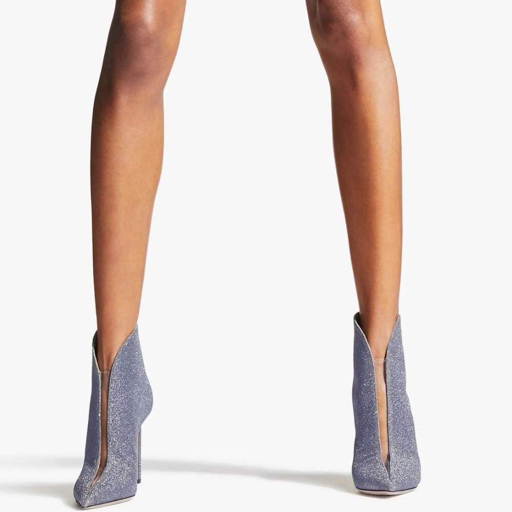 JIMMY CHOO Bowie 100 Glitter Booties With Clear Panel